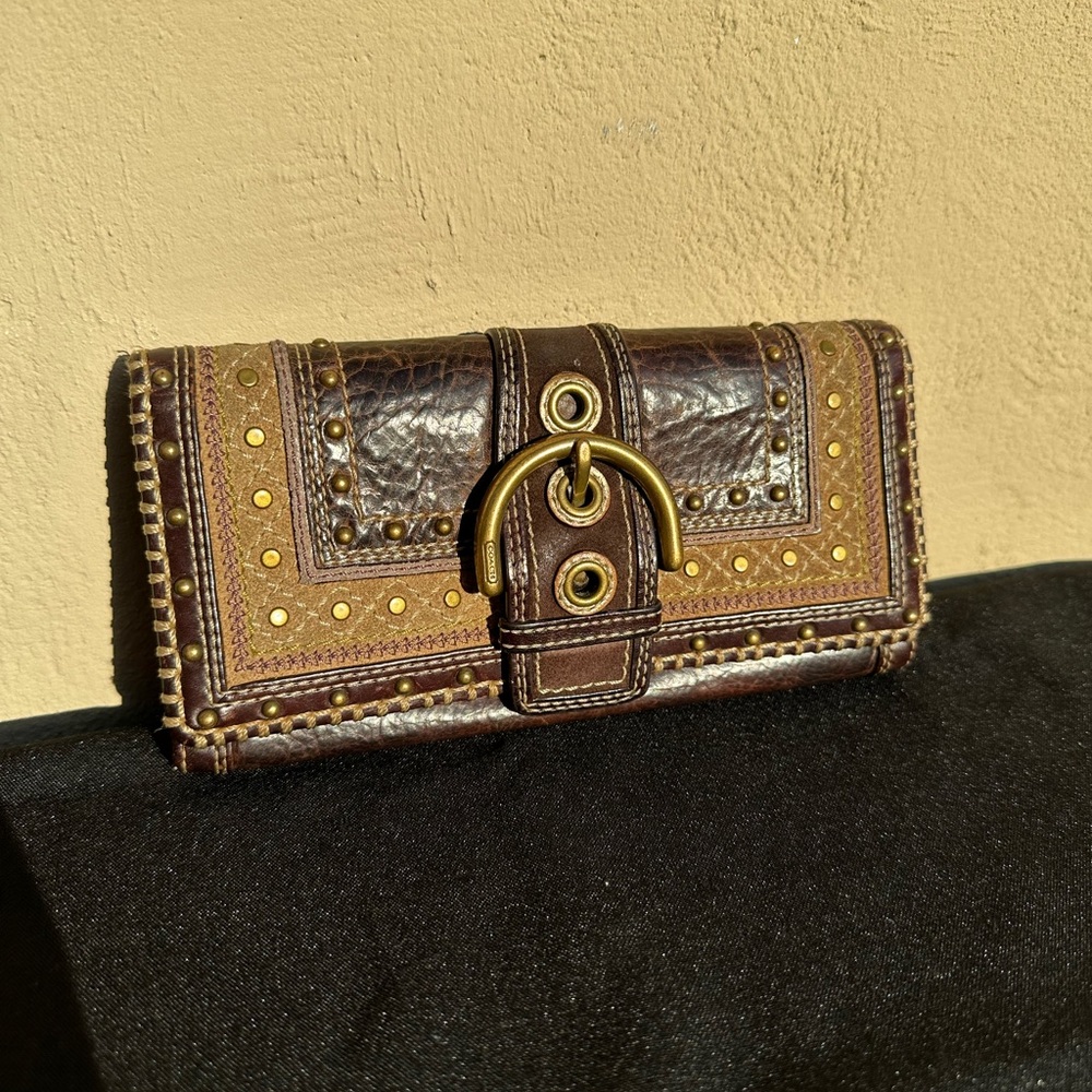 Coach Vintage Y2K  Brown Leather Studded Wallet - Picture 2 of 7